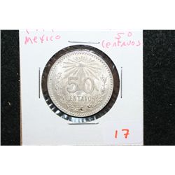 1944 Mexico 50 Centavos Foreign Coin; Silver