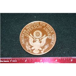 American Institute For Public Service Jefferson Award Medal; Solid Bronze 4.410 Oz.; The Franklin Mi