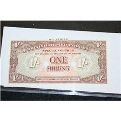 British 1 Shilling Military Currency (2 Holed); UNC