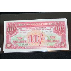 British 10 Shilling Military Currency (2 Holed); UNC