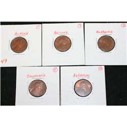 1975 Lincoln State Penny W/Imprint of Various States on Front; Alaska, Alabama, Arizona, Arkansas & 