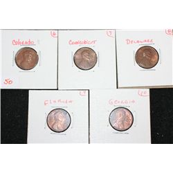 1975 Lincoln State Penny W/Imprint of Various States on Front; Colorado, Connecticut, Delaware, Flor