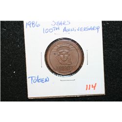 1986 Sears 100th Anniversary Token; Contains Authentic Material