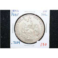 1896 Peru Un Sol Foreign Coin; .7234