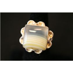 Sterling Silver Ring Size 8 W/Square Shaped Yellow & White Gemstone; .925 Silver