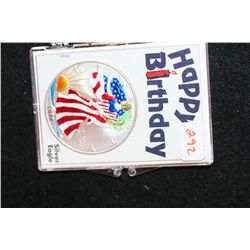 2000 Silver Eagle $1; Enameled; "Happy Birthday"