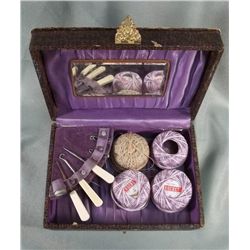 Vintage Purple Velvet Lined Sewing Or Crochet Box