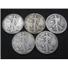 Image 1 : Lot of (5) Walking Liberty Half Dollars From Cache