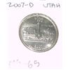 Image 1 : 2007-D UTAH QUARTER DOLLAR *RARE MS-65 HIGH GRADE*!!