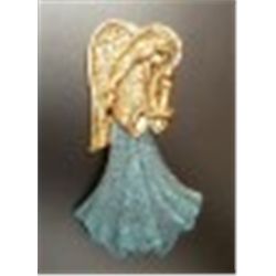 ANGEL BROOCH WITH BLUE SKIRT AND HOLDING A CANDLE