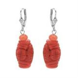 Genuine Coral & Sterling Silver Earrings.  Cute Dangle 40mm Length.  New