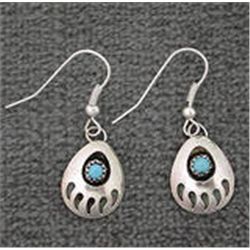 Genuine Navajo Sterling Silver Turquoise Bear Paw Medium Dangle Earrings