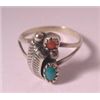 Image 1 : NAVAJO  STERLING SILVER  RED CORAL & GREEN TURQUOISE STONE RING  sz 5 VTG 50'S