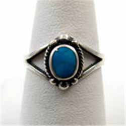 Southwest Sterling Silver & Turquoise Ring    Elegant    Sz 7 -   E B