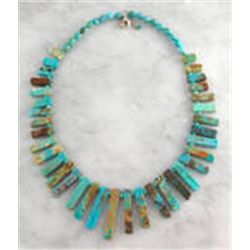 Turquoise & Genuine Sterling Silver Green  Stick Necklace Choker Southwest .925 Jewelry