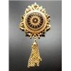 Image 1 : VINTAGE BROOCH GOLD TONE W BLACK ONYX RHINESTONES. SIGNED DENISE