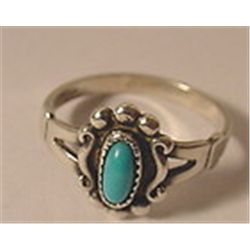 VTG 50'S ARTIST SIGNED BLUE TURQUOISE STONE STERLING SILVER DAINTY RING 6 1/2