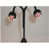 Image 1 : Pretty Floral Style Vintage Earrings.  Goldtone With Pink Rhinestones/Crystals Post 3/4"