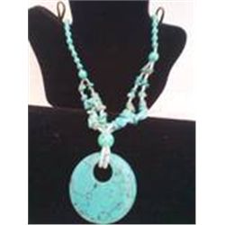 Faux? Turquoise 34" Necklace with 2" Disc Pendant