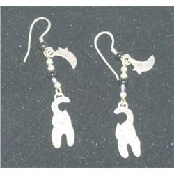 Sterling Silver Vintage/Antique Cat & Moon Dangle Earrings