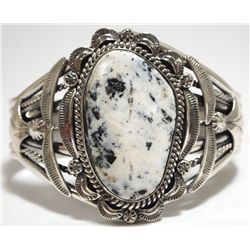Navajo White Buffalo Sterling Silver Cuff Bracelet - Mary Ann Spencer
