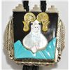 Image 3 : Old Pawn Multi-Stone Inlay Goat Sterling Silver Bolo Tie & Buckle Set - J Quam