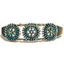 Old Pawn Turquoise Petit Point Sterling Silver Cuff Bracelet