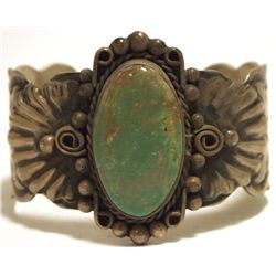 Old Pawn Navajo Green Fox Turquoise Sterling Silver Cuff Bracelet - AC