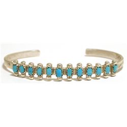 Old Pawn Zuni Turquoise Sterling Silver Cuff Bracelet - D. Peina