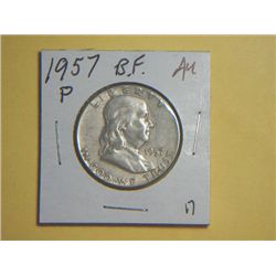 1857 BEN FRANKLIN SILVER 1/2 DOLLAR