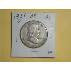 1951 BEN FRANKLIN SILVER 1/2 DOLLAR