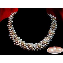 NATURAL 450 CTW FRESHWATER RICE PEARL NECKLACE 5-BRAIDE