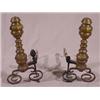 Image 1 : Lot 180_: Pair of Large Turned Brass Andirons, 19th C.