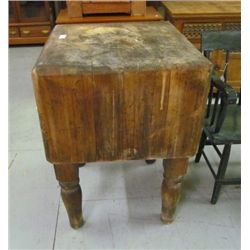 19th C Large Butcher Block on Legs 34" Tall x 24" Wide x 24" Deep