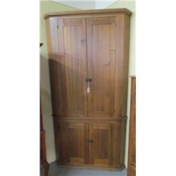 19th Century American 2-part Blind Door Corner Cupboard w/original finish and Rose head Board Back