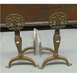 Pair of 1800s Flowered Face Andirons on Padded Ft.