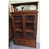 Image 1 : Walnut 2 Door Bookcase with 2 Drawer Base Mirrored Back 64" Tall x 38" Wide x 12" Deep