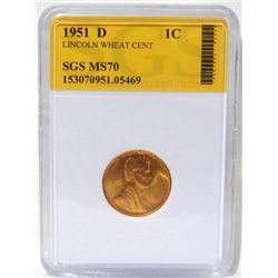 1951-D Lincoln Wheat Cent SGS MS70