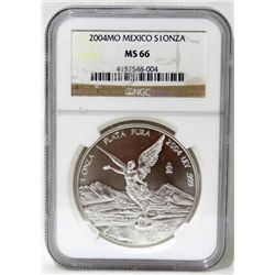 2004-Mo Mexico Libertad Silver Coin 1onza NGC MS66