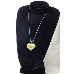 Handmade Glass Heart Shaped Necklace Silver