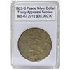 Image 1 : 1922-S Peace Silver Dollar MS-66 w/Appraisal