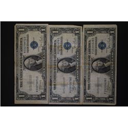 1935-C US Silver Certificate $1; Blue Seal; Lot of 3