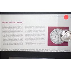 Shakespeare Tragedy Sterling Round; Henry VI (Part Three); .925 Silver .540 Oz.