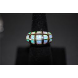 Sterling Silver Ring Size 6 W/20 Iridescent Gemstones In Lattice Pattern; .925 Silver