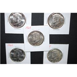 1964 Kennedy Half Dollar; Lot of 5