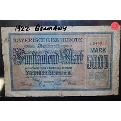 1922 German 5,000 Funffaufend Mark Foreign Bank Note