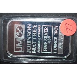 Johnson Matthey Assayers & Refiners Silver Ingot; .999 Fine Silver 1 Oz.