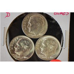 1964-D Roosevelt Dime; Lot of 3; Silver
