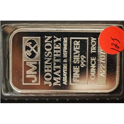 Johnson Matthey Assayers & Refiners Silver Ingot; .999 Fine Silver 1 Oz.