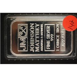 Johnson Matthey Assayers & Refiners Silver Ingot; .999 Fine Silver 1 Oz.